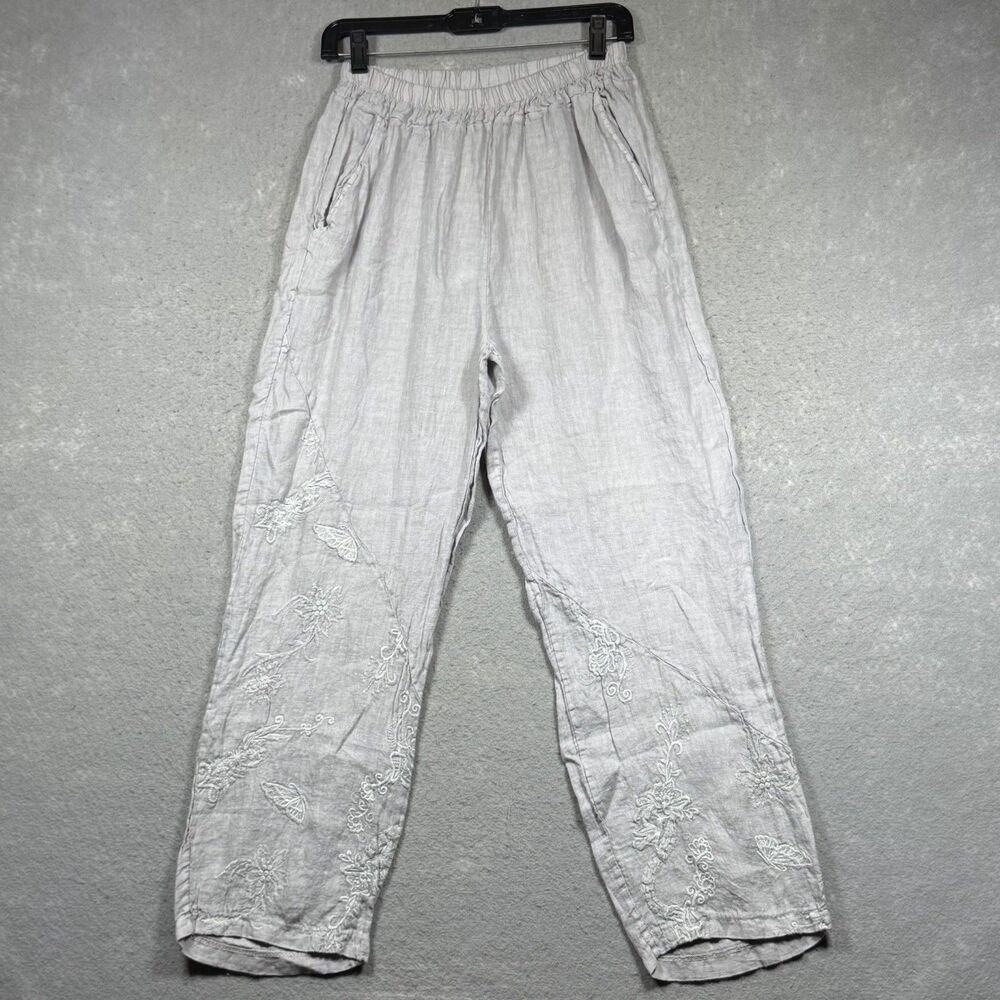 Tempo Paris Pants Women’s Size Medium 100% linen Lightweight Elastic Waistband